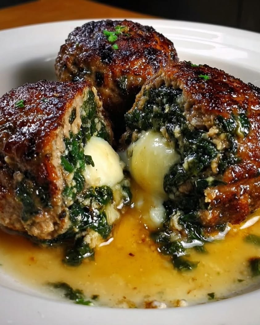 Spinach Garlic Meatballs Stuffed with Mozzarella 2