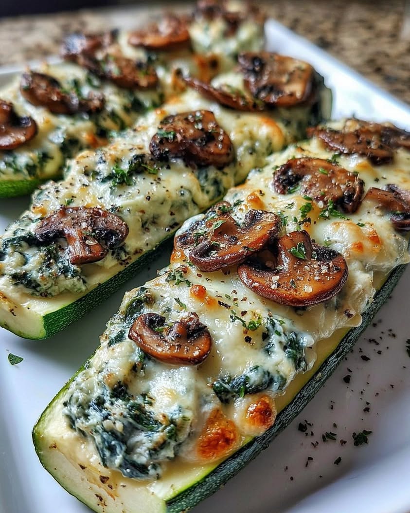 Spinach Mushroom and Ricotta Stuffed Zucchini Boats 1