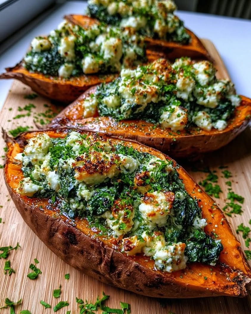 Spinach Ricotta Stuffed Sweet Potatoes with Herb Drizzle 2