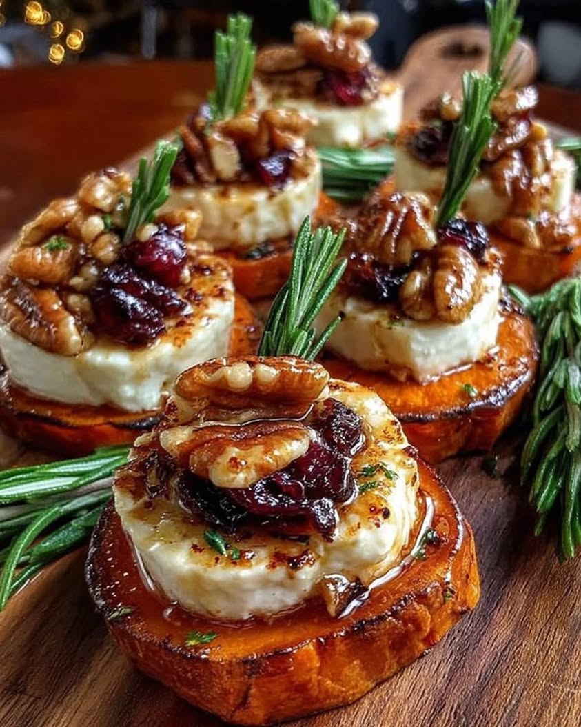 Sweet Potato Rounds with Brie Cranberry Toasted Pecans with Hot Honey Drizzle 2