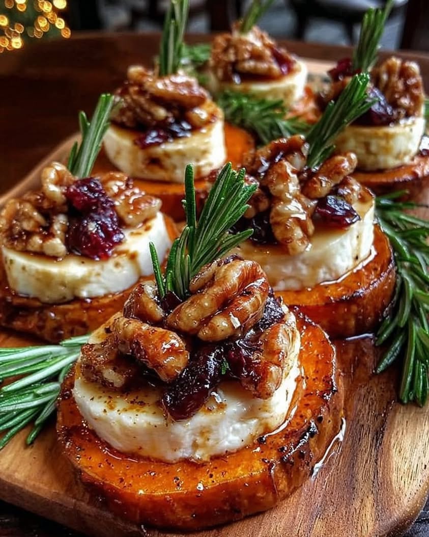 Sweet Potato Rounds with Brie Cranberry Toasted Pecans with Hot Honey Drizzle 3
