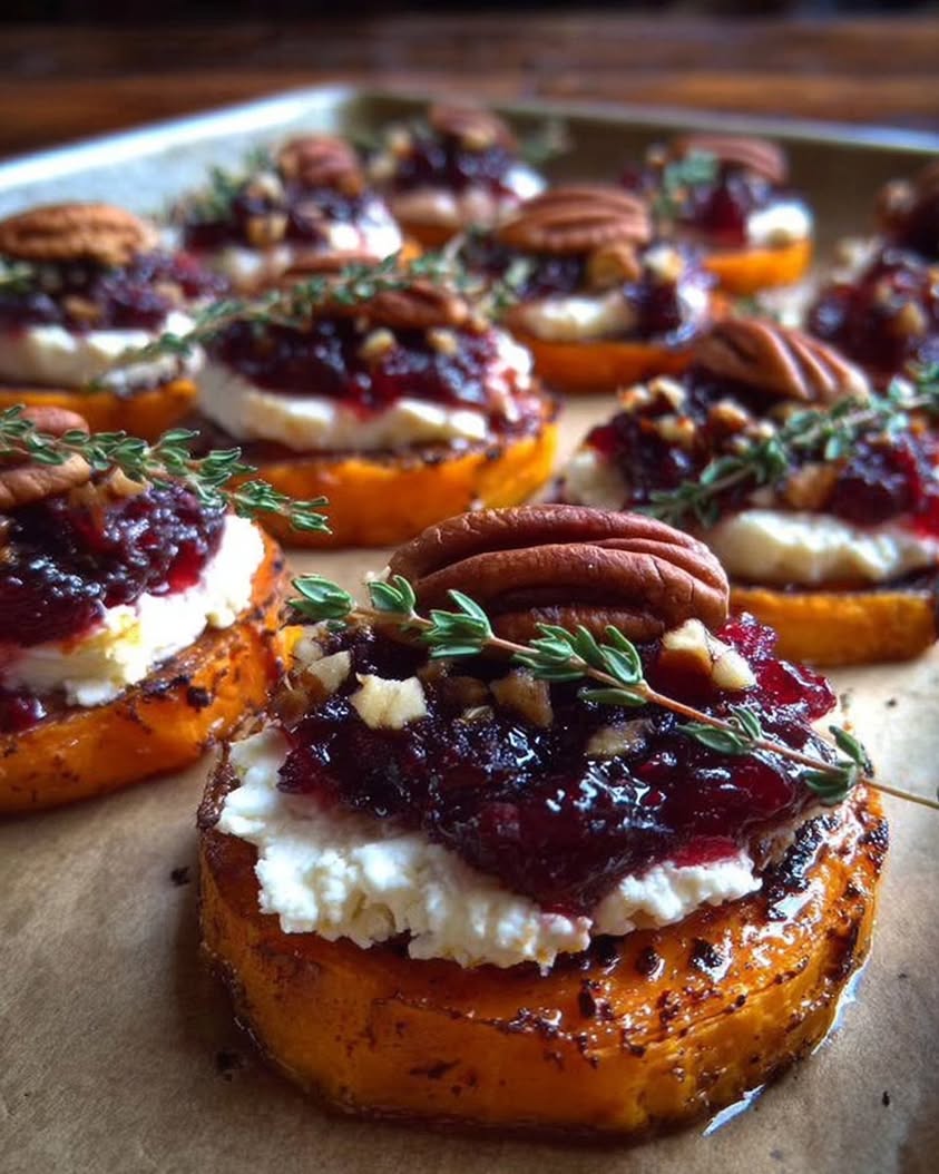 Sweet Potato Rounds with Cranberry Cream Cheese