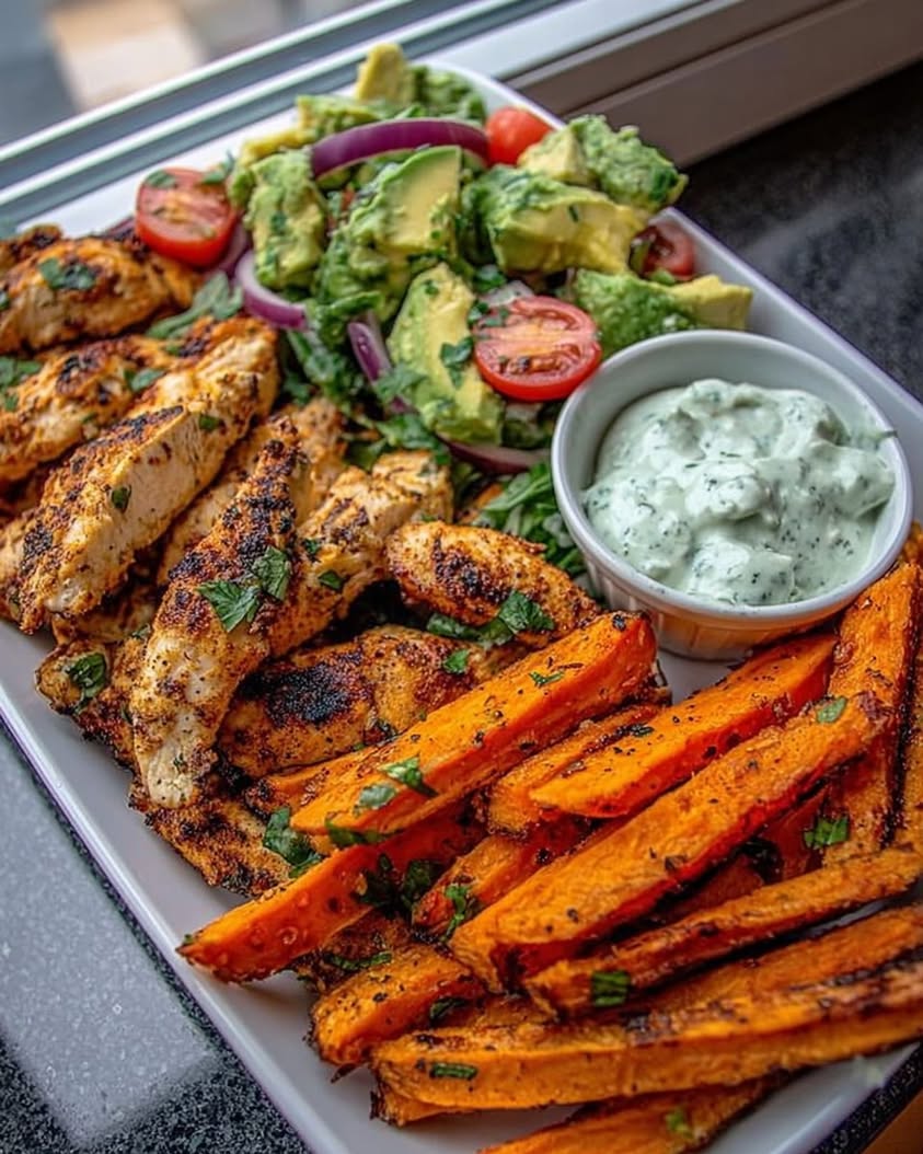 Ultimate Grilled Chicken Sweet Potato Bowl with Avocado Salsa Herbed Yogurt Dip 1