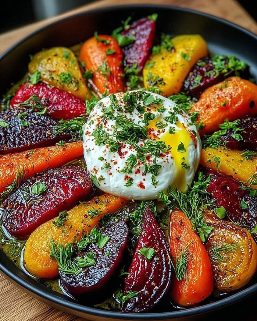 Vibrant Roasted Beets Carrots with Creamy Burrata Salad 1