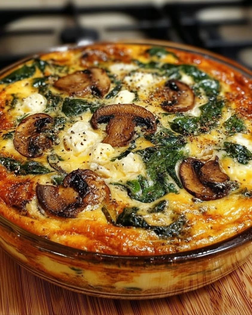 Classic Spinach Feta Crustless Mushroom Quiche
