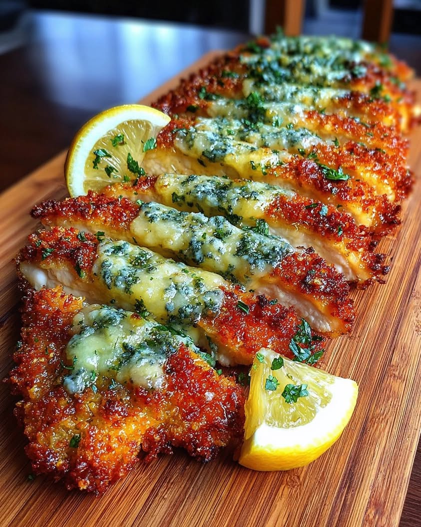 Crispy Baked Hot Honey Lemon Feta Chicken Cutlets with Herb Crust