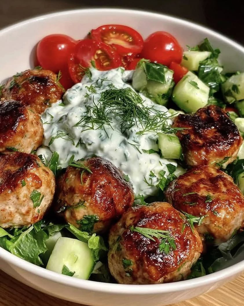 Greek Chicken Meatballs with Homemade Tzatziki