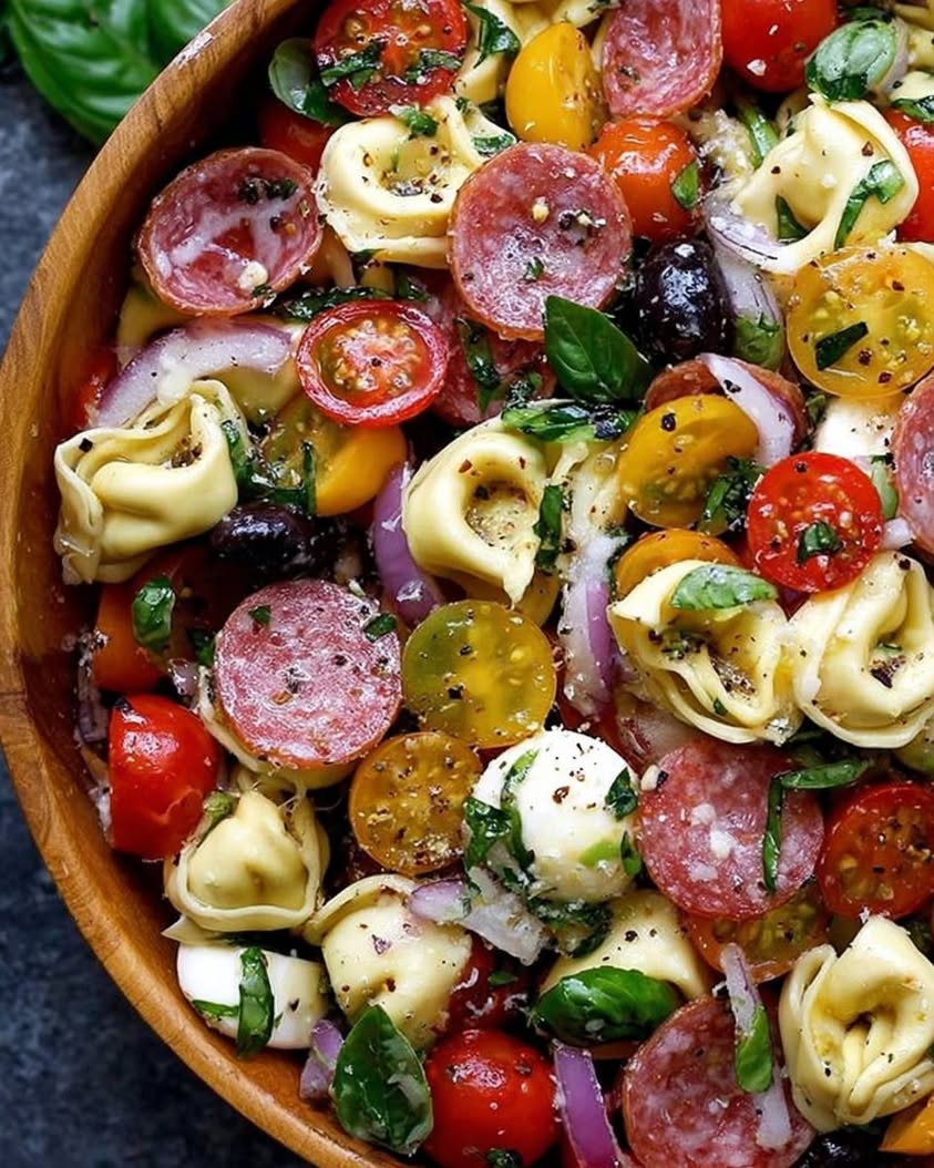 Italian Tortellini Pasta Salad with Salami and Mozzarella