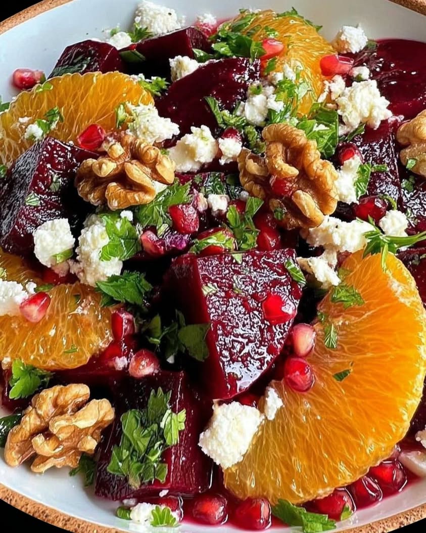 Ruby Beet Citrus Salad with Pomegranate Feta Toasted Walnuts