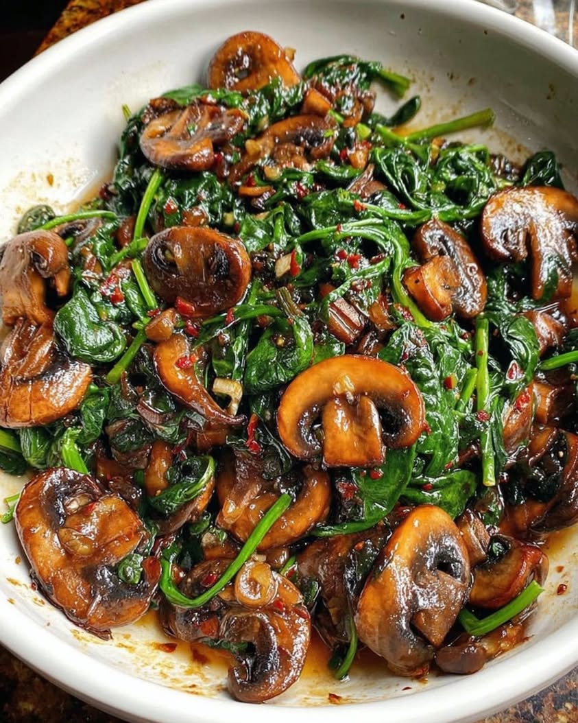 Sauteed Garlic Spinach and Mushrooms