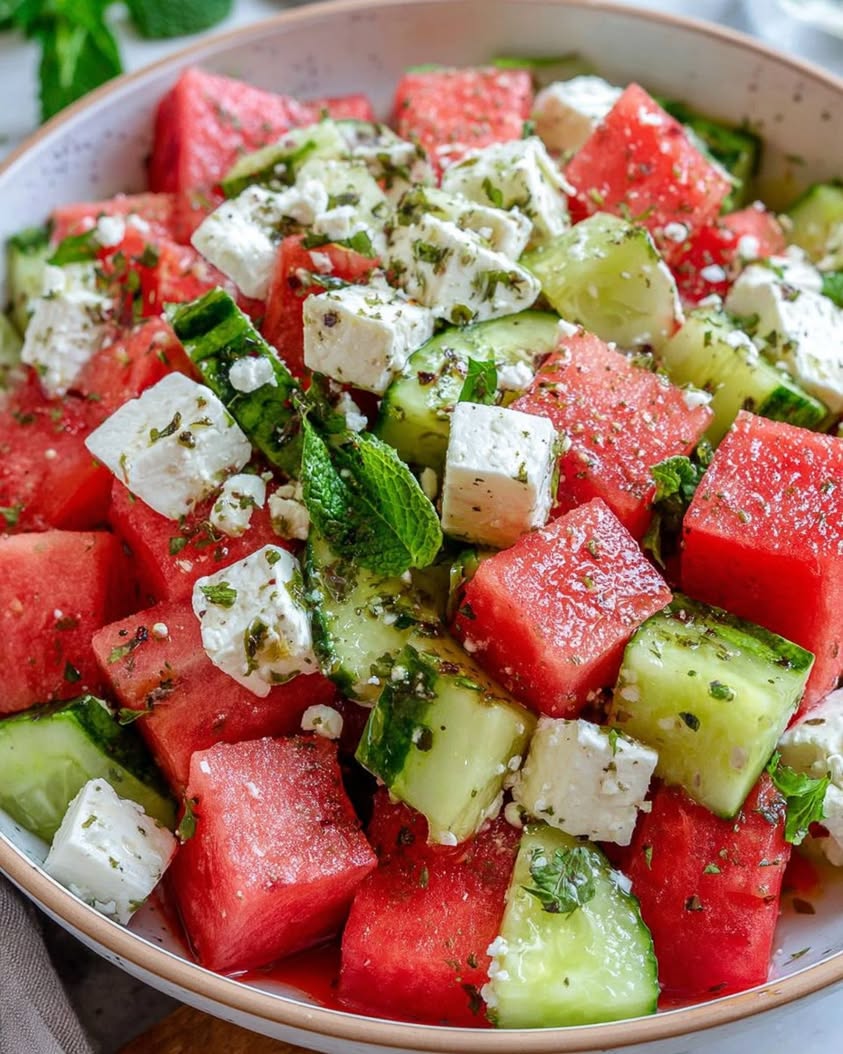 Simple Watermelon Cucumber Feta Salad