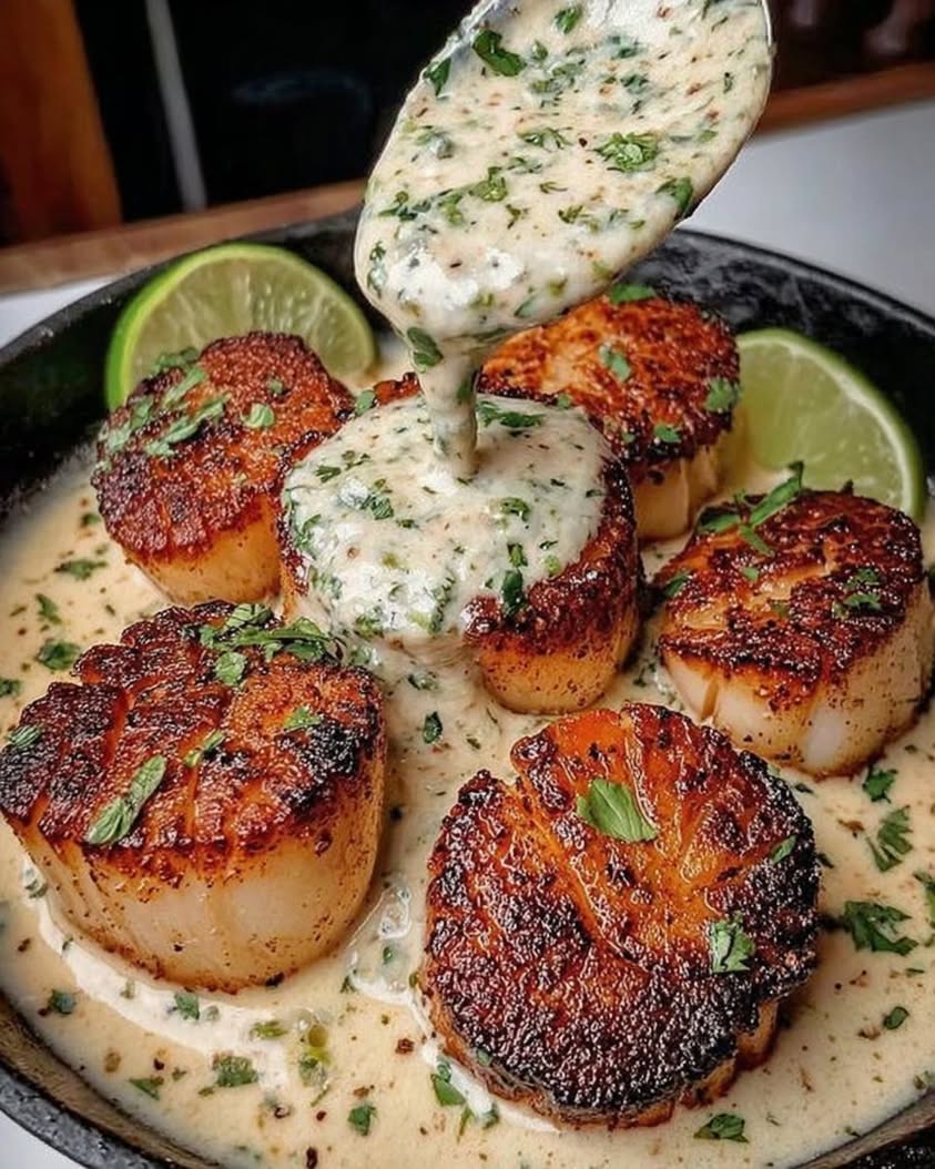 Sizzling Scallops with Zesty Lime Cilantro Sauce