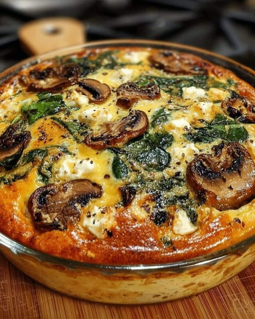 The Best Crustless Mushroom Quiche with Spinach and Feta