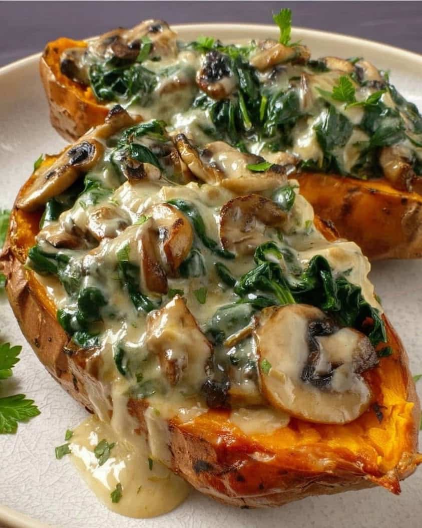 Creamy Mushroom Spinach Sweet Potato Boats: A Healthy Weeknight Dinner 3 Creamy Mushroom Spinach Sweet Potato Boats