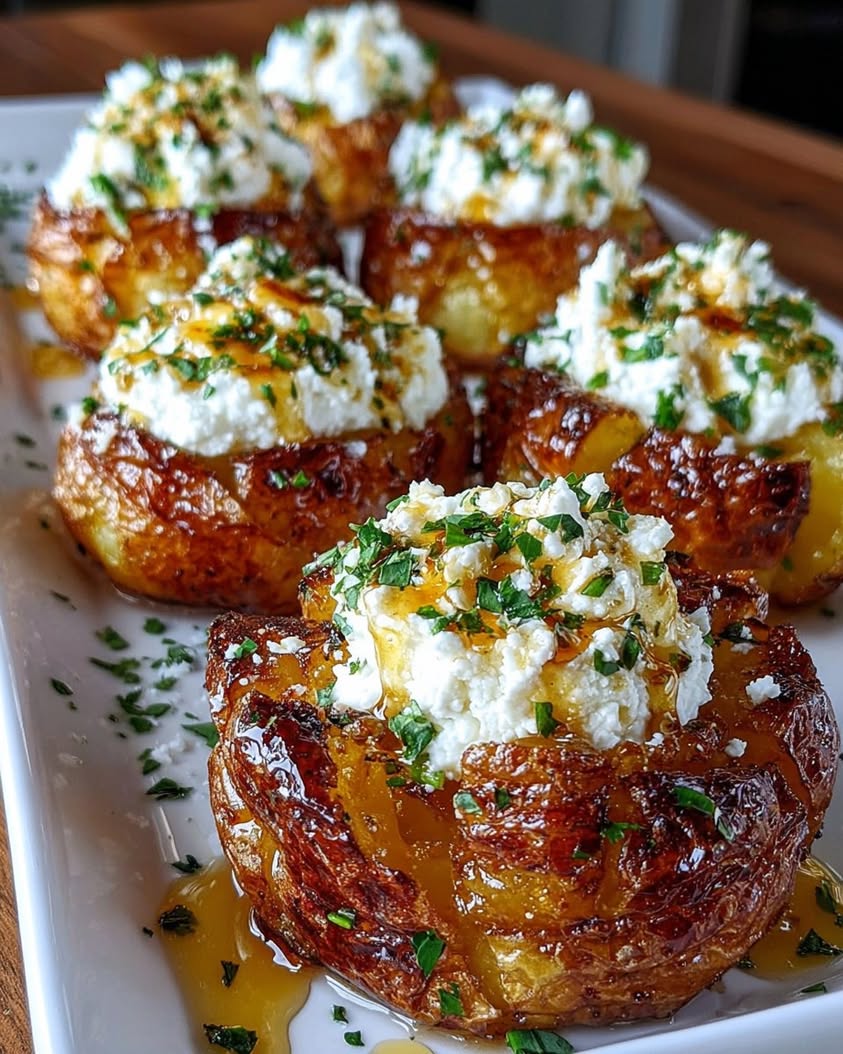 Crispy Smashed Potatoes with Whipped Feta and Hot Honey: The Perfect Side
