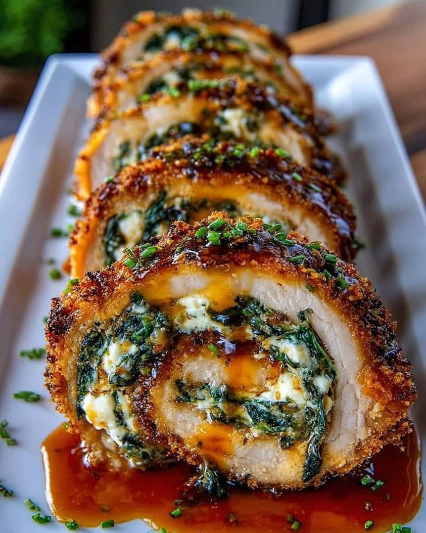 Crispy Stuffed Chicken Rolls with Spinach, Whipped Feta & Hot Honey Drizzle 3 Crispy Stuffed Chicken Rolls with Spinach Whipped Feta Hot Honey Drizzle