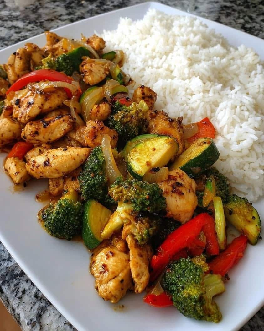 The Ultimate Garlic Chicken and Veggie Stir-Fry with Fluffy Rice Recipe