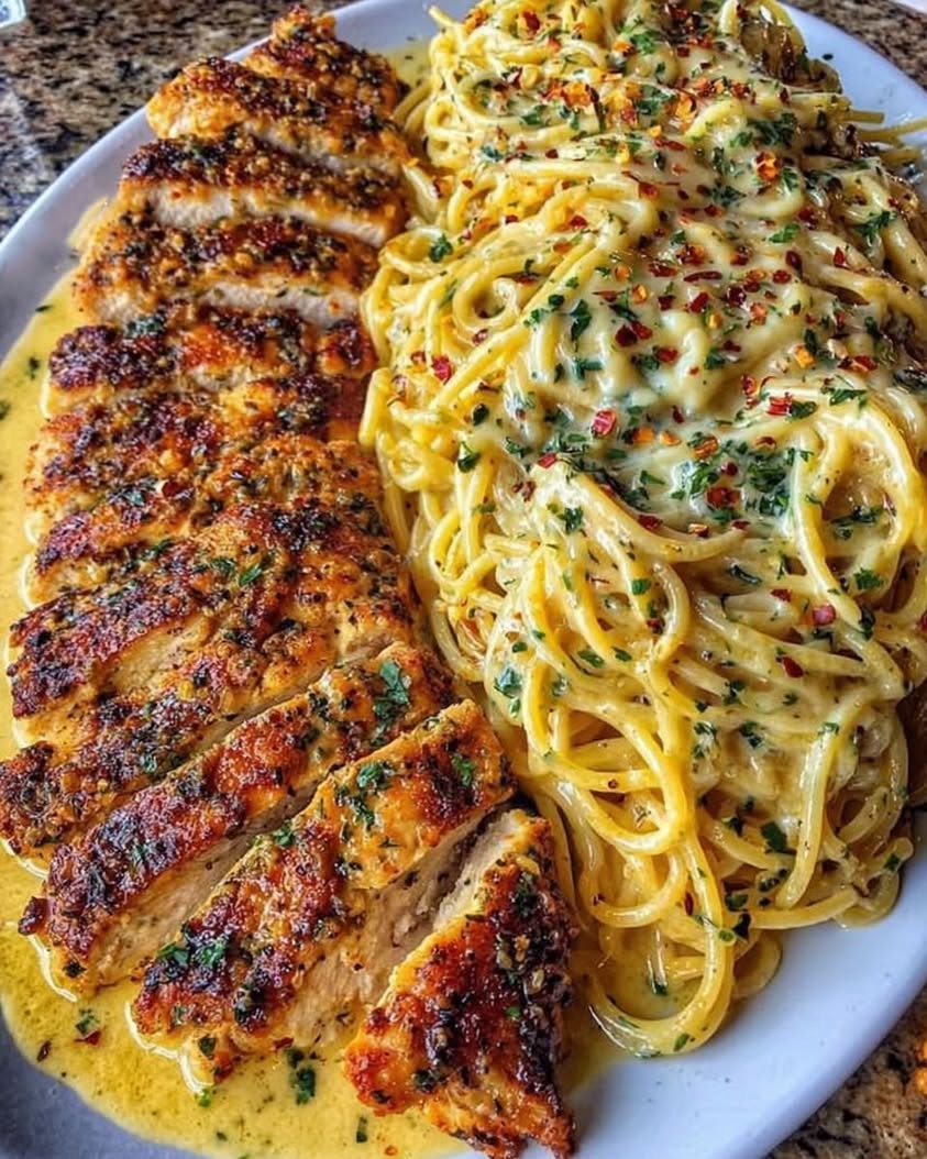 Garlic Parmesan Chicken Spaghetti in Spicy Cajun Cream Sauce: One Pan Dinner Recipe 1 Garlic Parmesan Chicken Spaghetti in Spicy Cajun Cream Sauce