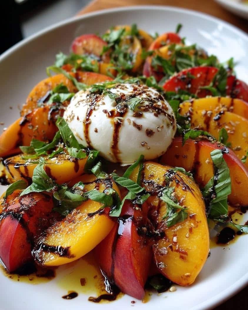 The Ultimate Grilled Peach Caprese with Burrata and Hot Honey