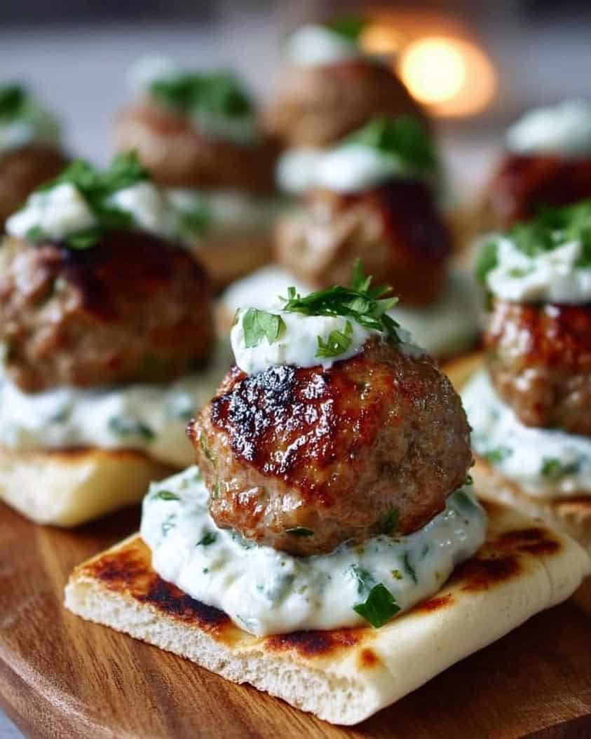 Ultimate Mini Greek Meatball Bites with Tzatziki on Pita Recipe 4 Mini Greek Meatball Bites with Tzatziki on Pita