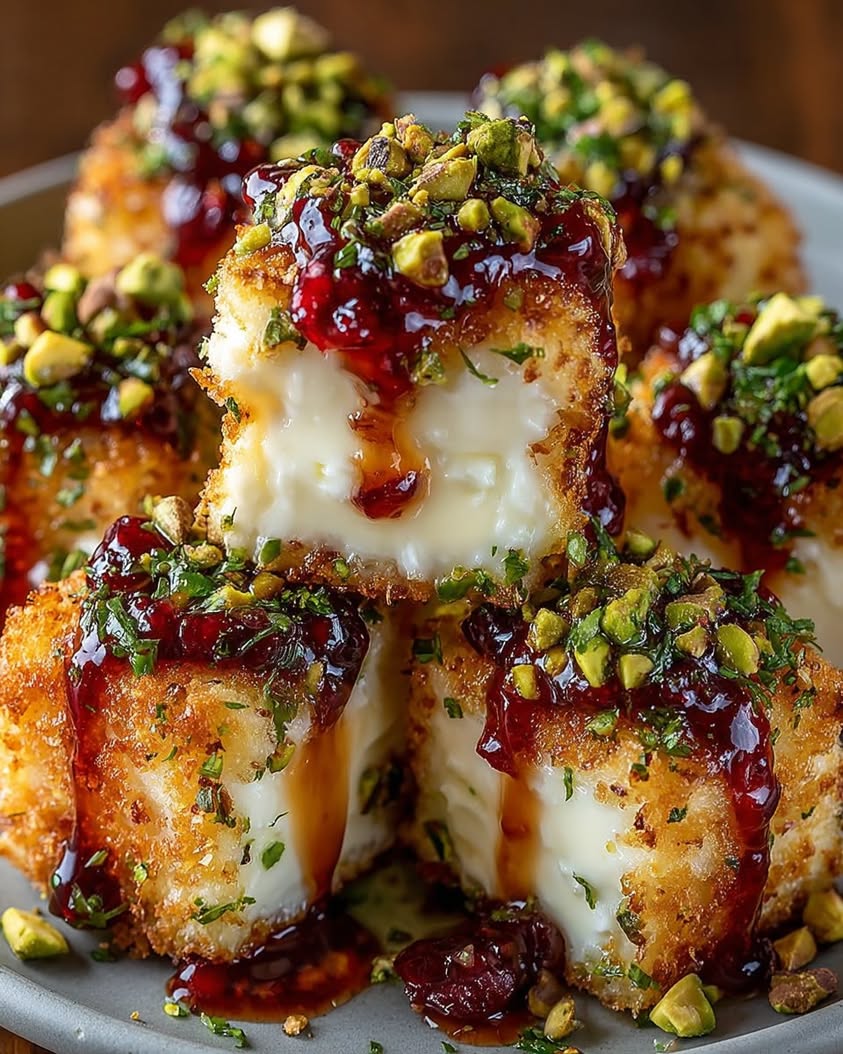 Pistachio-Crusted Brie Bites with Raspberry Honey Glaze: Easy Elegant Appetizer 3 Pistachio Crusted Brie Bites with Raspberry Honey Glaze