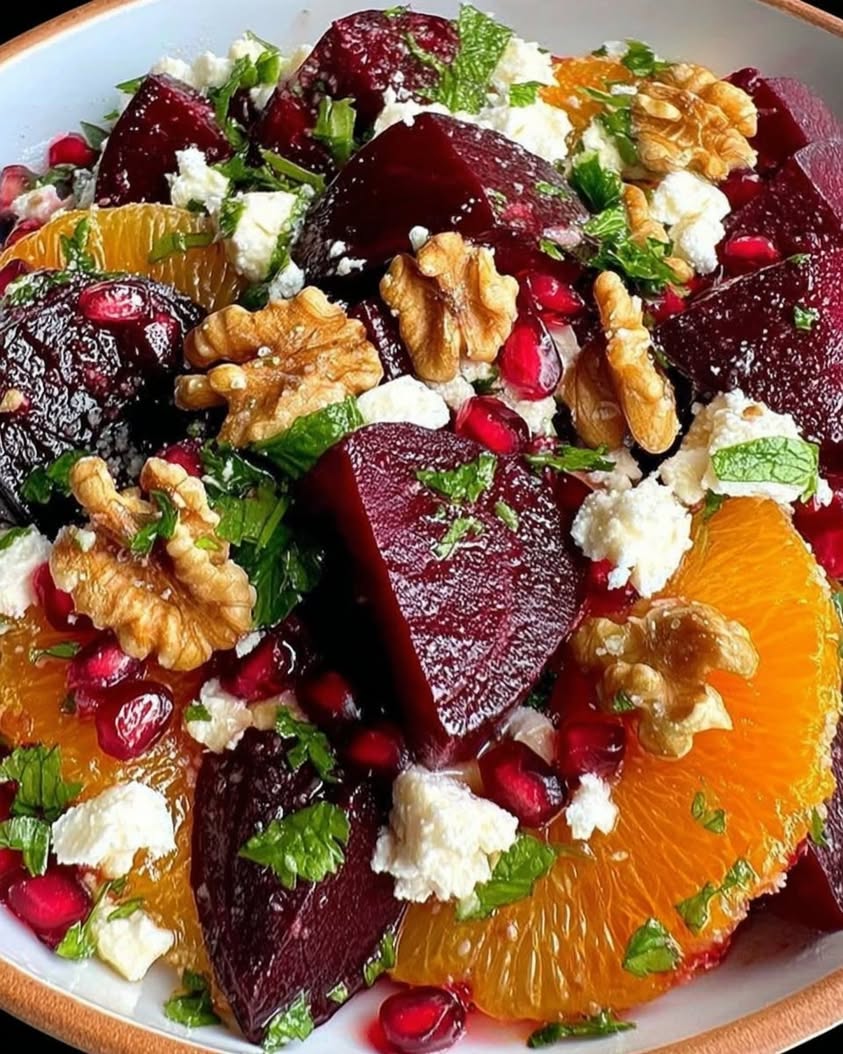 Ruby Beet & Citrus Salad with Pomegranate, Feta and Walnuts