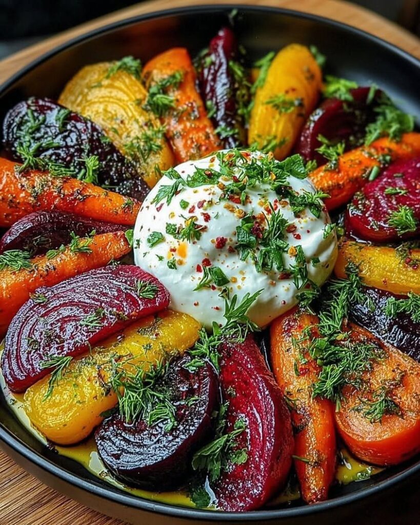 Vibrant Roasted Beets Carrots with Creamy Burrata Salad