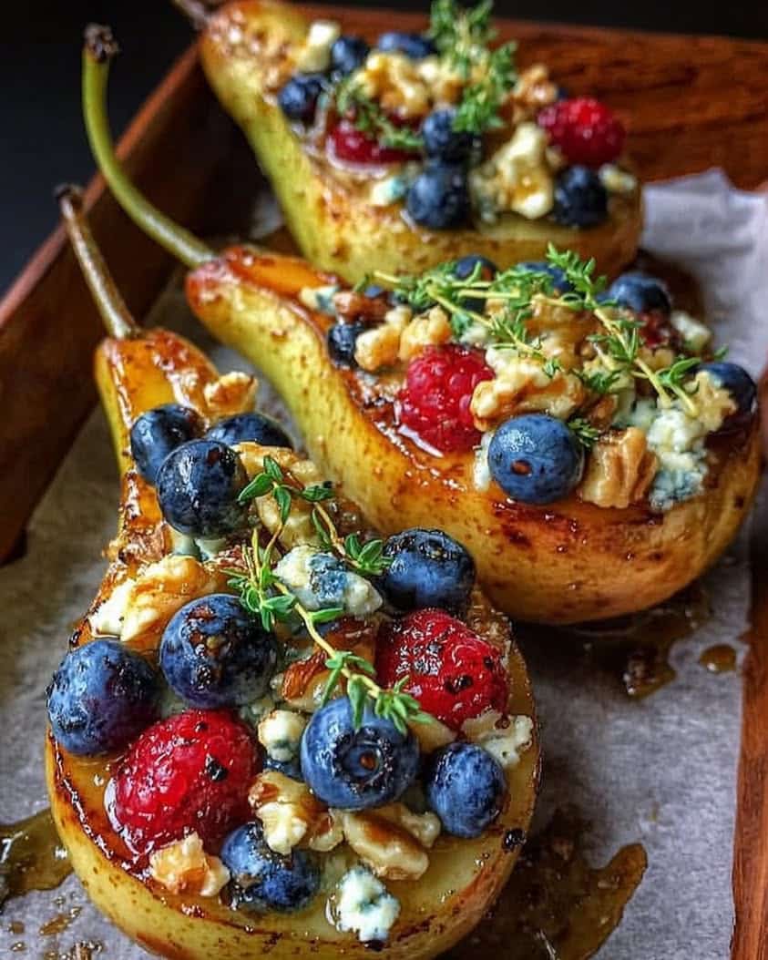 Baked Pears with Berries, Honey, Walnuts & Blue Cheese: A Sweet-Savory Fall Dessert 2 Baked Pears with Berries Honey Walnuts Blue Cheese