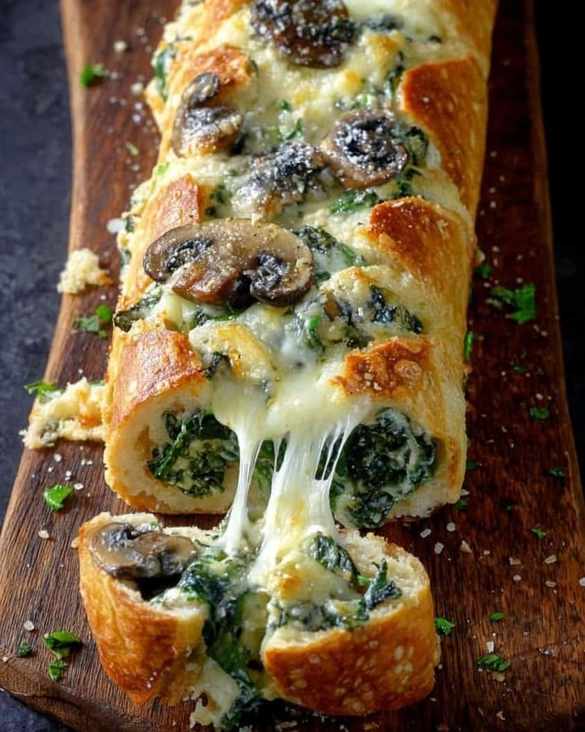 The Ultimate Cheesy Spinach Artichoke Mushroom Stuffed Baguette Recipe 4 Cheesy Spinach Artichoke Mushroom Stuffed Baguette