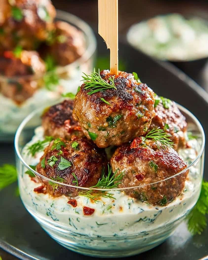 Greek Meatballs with Sun-Dried Tomato Tzatziki: A Creamy Twist 7 Greek Style Beef Meatballs with Creamy Sun Dried Tomato Tzatziki 1