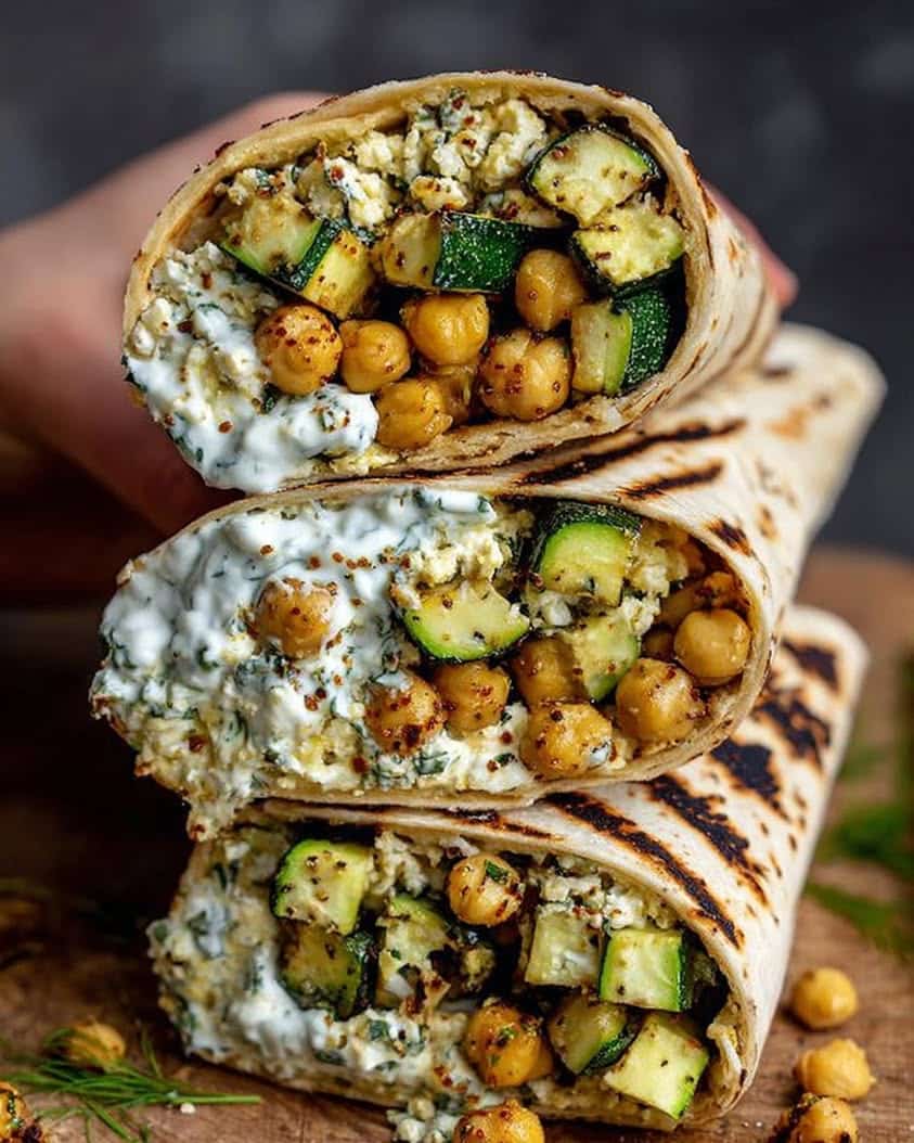 Grilled Zucchini and Feta Chickpea Wrap with Herbed Yogurt: The Ultimate Meatless Meal 2 Grilled Zucchini Feta Chickpea Wrap with Herbed Yogurt