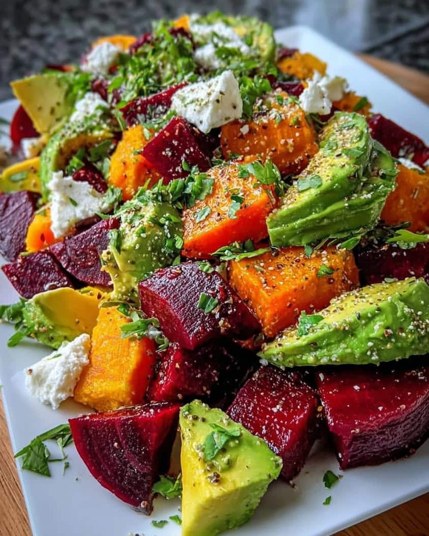 Vibrant Roasted Beet Sweet Potato Avocado Salad: A Colorful Healthy Bowl 4 Vibrant Roasted Beet Sweet Potato Avocado Salad 1