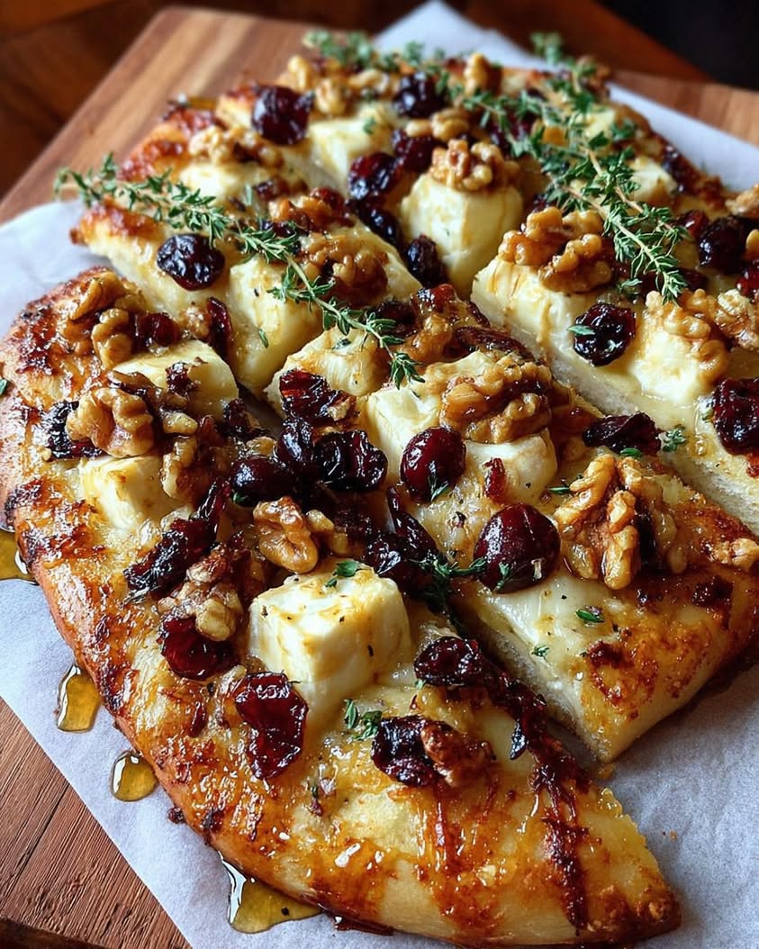Crispy Flatbread with Brie, Cranberries & Hot Honey Recipe