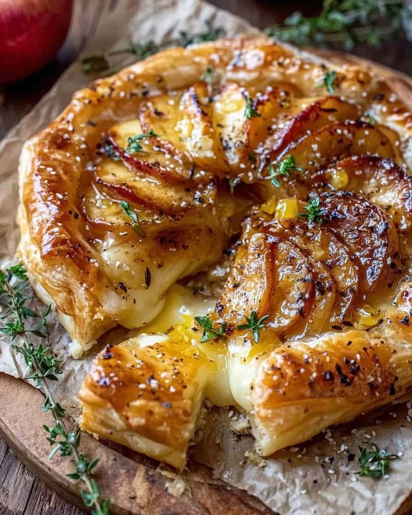 Golden Baked Brie with Caramelized Apples and Thyme Recipe