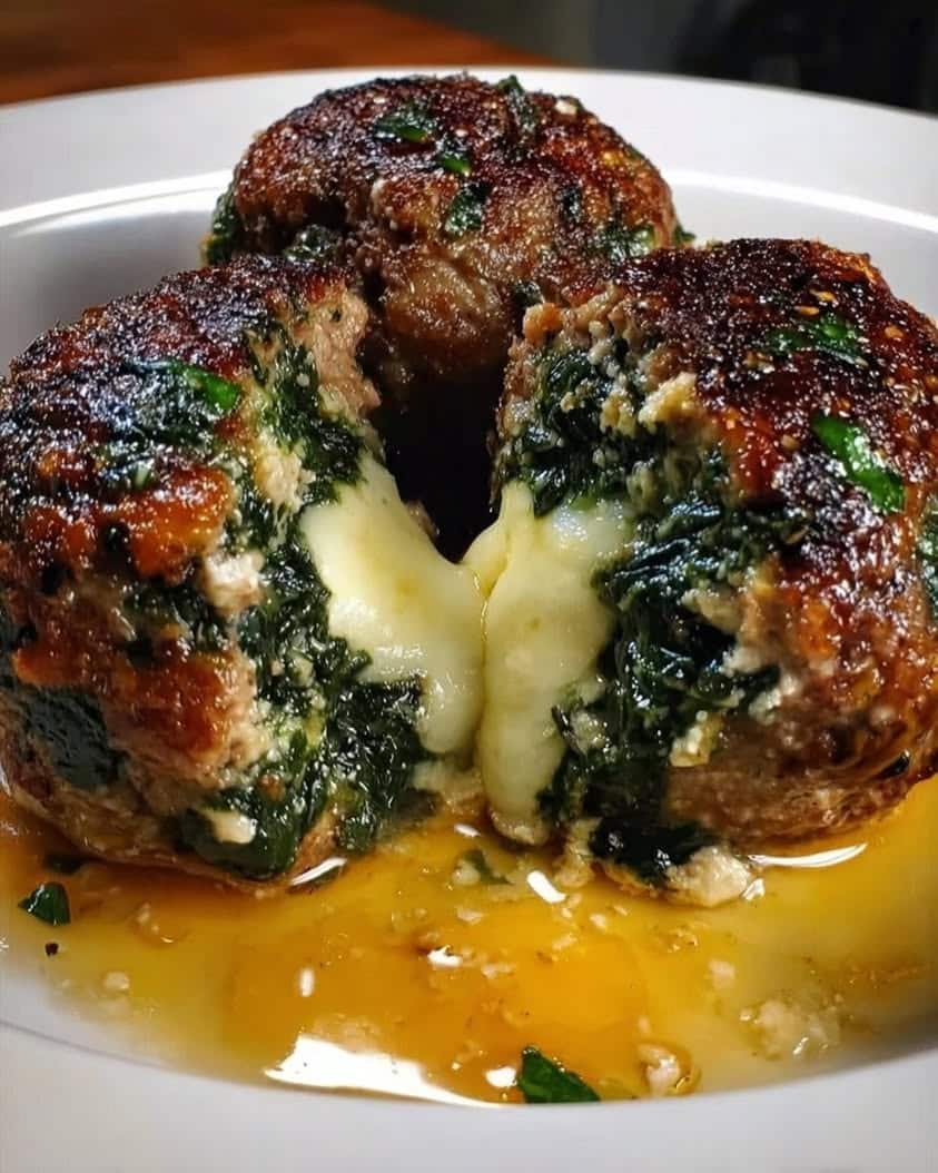 Spinach Garlic Meatballs Stuffed with Mozzarella: Easy Cheesy Dinner
