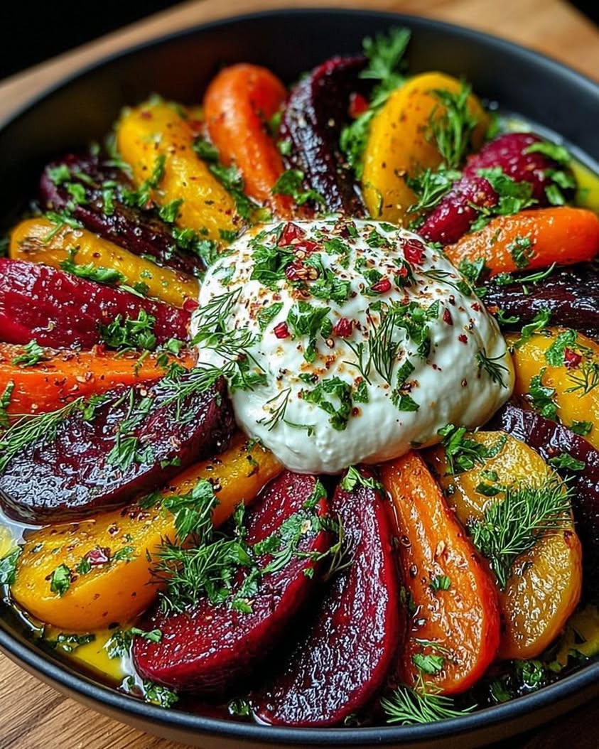 Roasted Beets & Carrots with Creamy Burrata Salad Recipe
