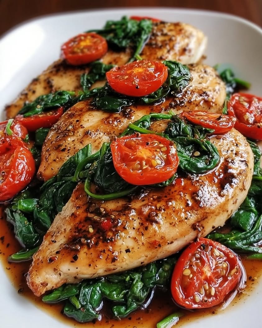 Balsamic Chicken Breast with Spinach and Tomatoes Recipe 3 Balsamic Chicken Breast with Spinach and Tomatoes 1