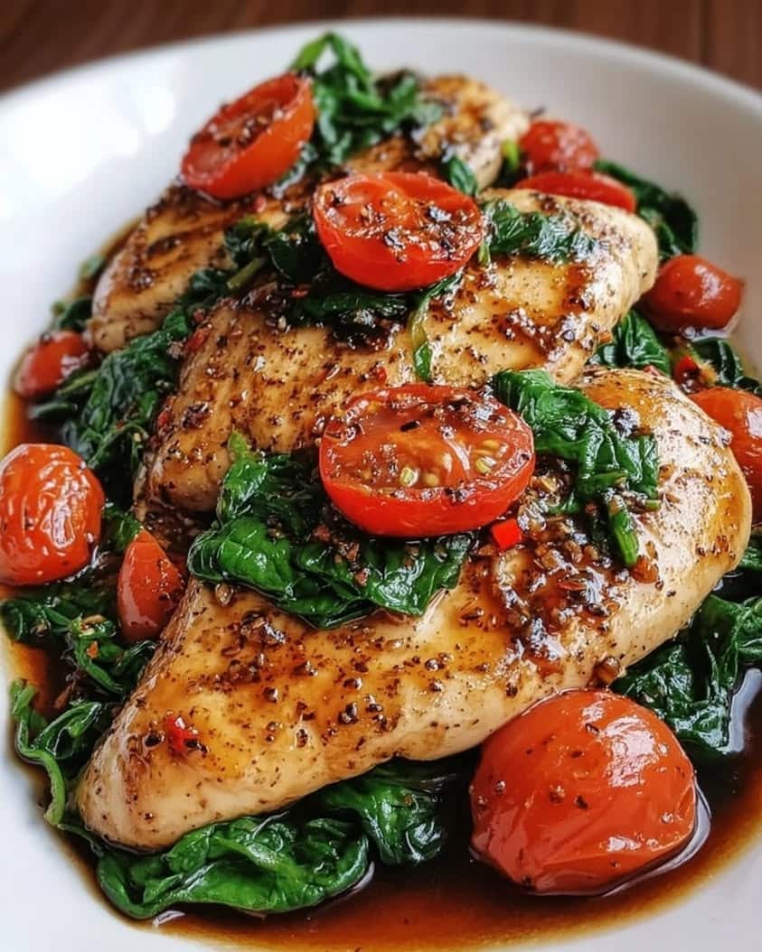 Balsamic Chicken Breast with Spinach and Tomatoes