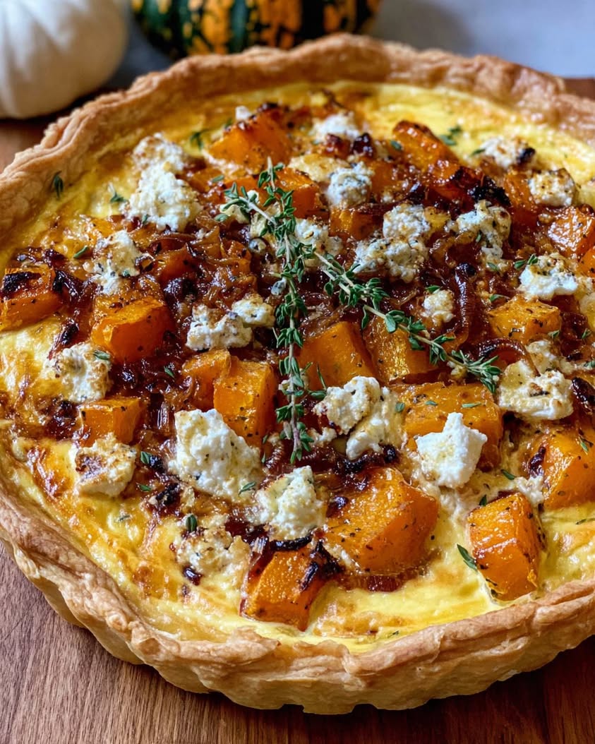 Butternut Squash, Goat Cheese & Caramelized Onion Quiche Recipe