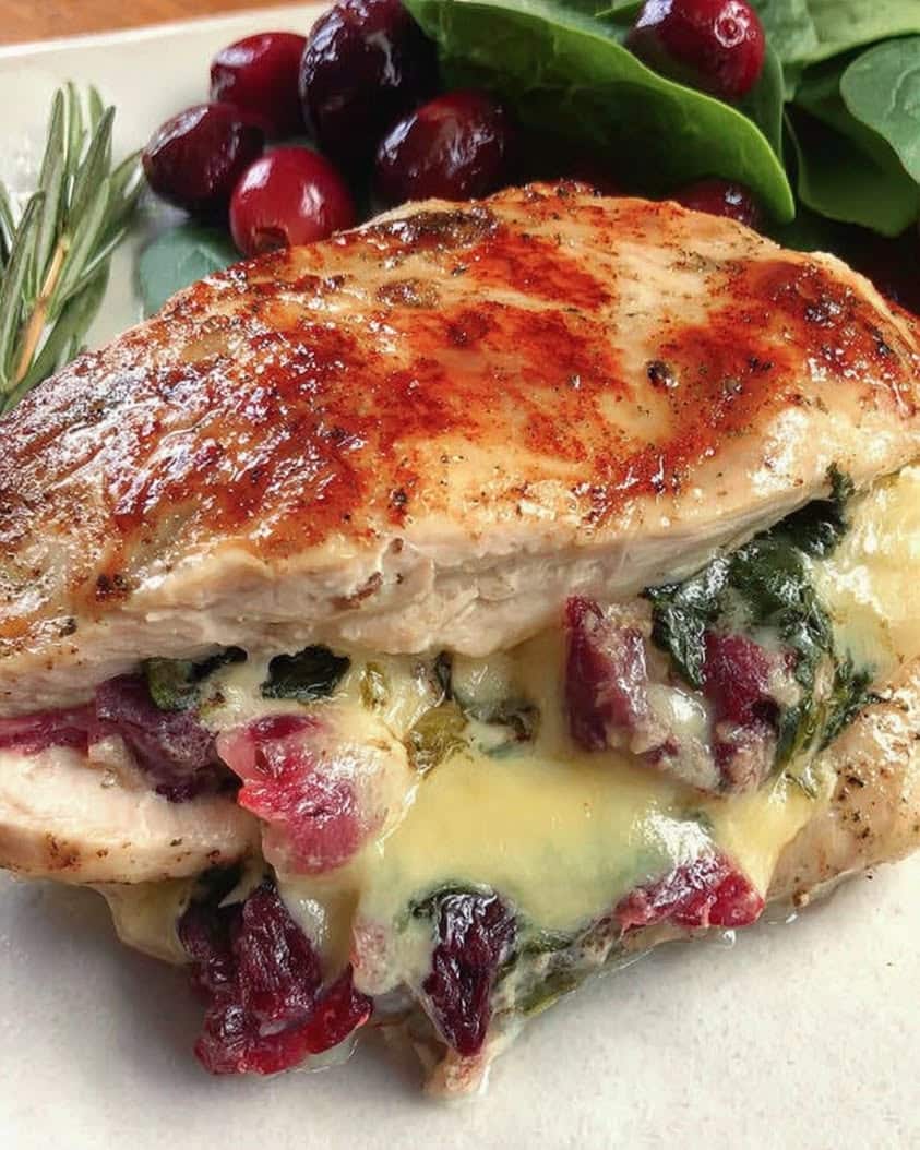 Cranberry Spinach Stuffed Chicken Breasts with Brie Recipe