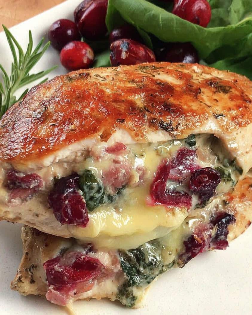 Cranberry Spinach Stuffed Chicken Breasts with Brie