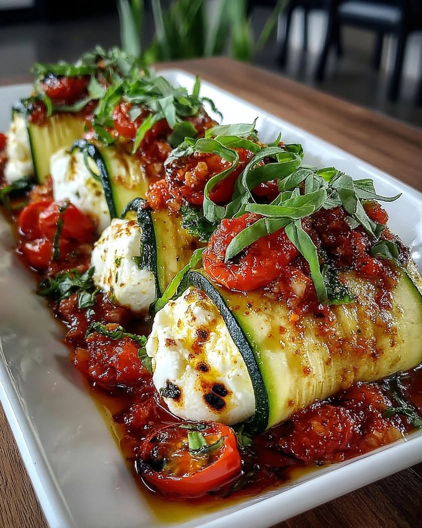 Creamy Burrata Stuffed Zucchini Rolls with Tomato Glaze Recipe 11 Creamy Burrata Stuffed Zucchini Rolls with Tomato Glaze
