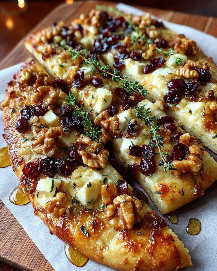 Crispy Brie Flatbread with Cranberries, Walnuts & Hot Honey