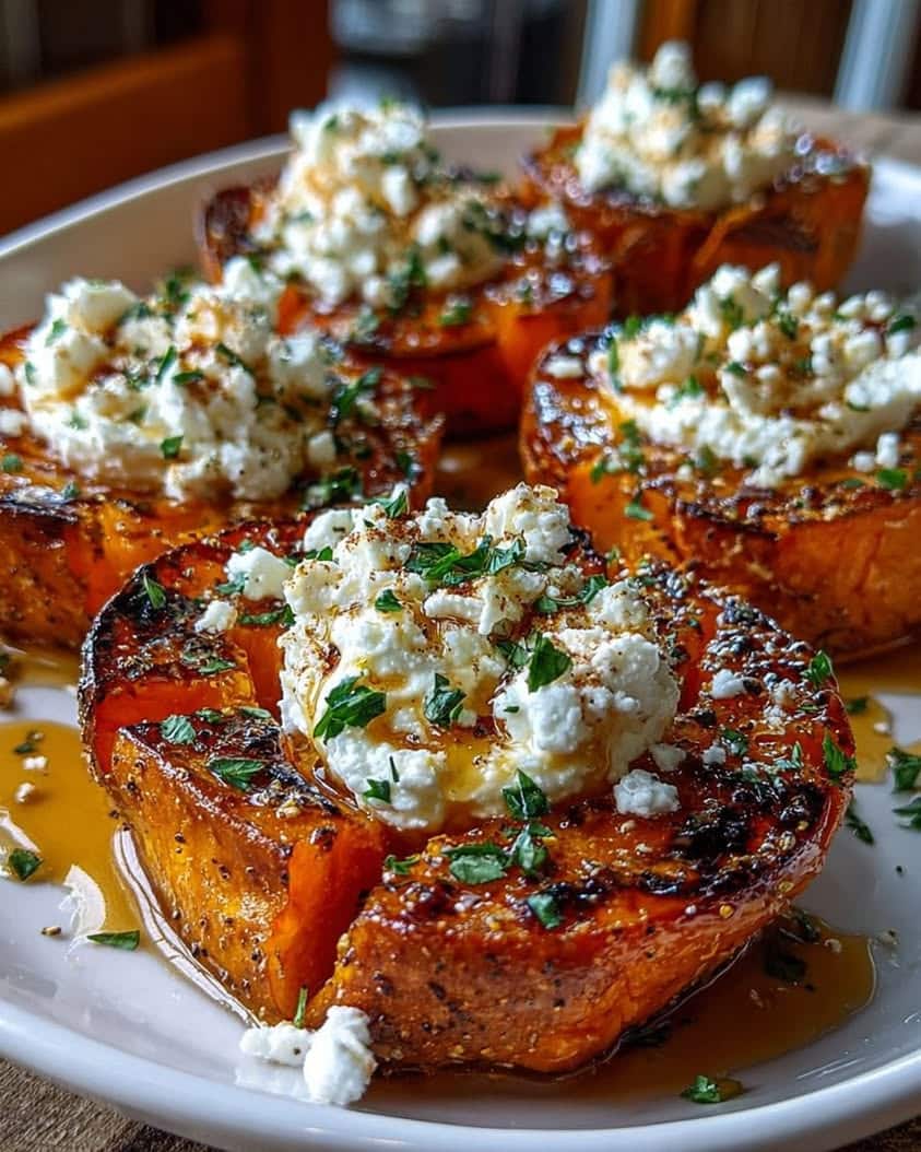 Crispy Sweet Potato Smashed Potatoes with Feta and Honey