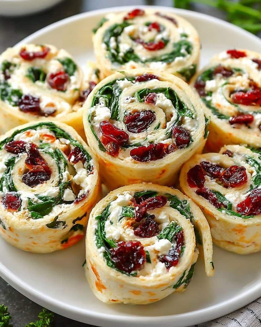 Festive Cranberry Feta and Spinach Tortilla Pinwheels