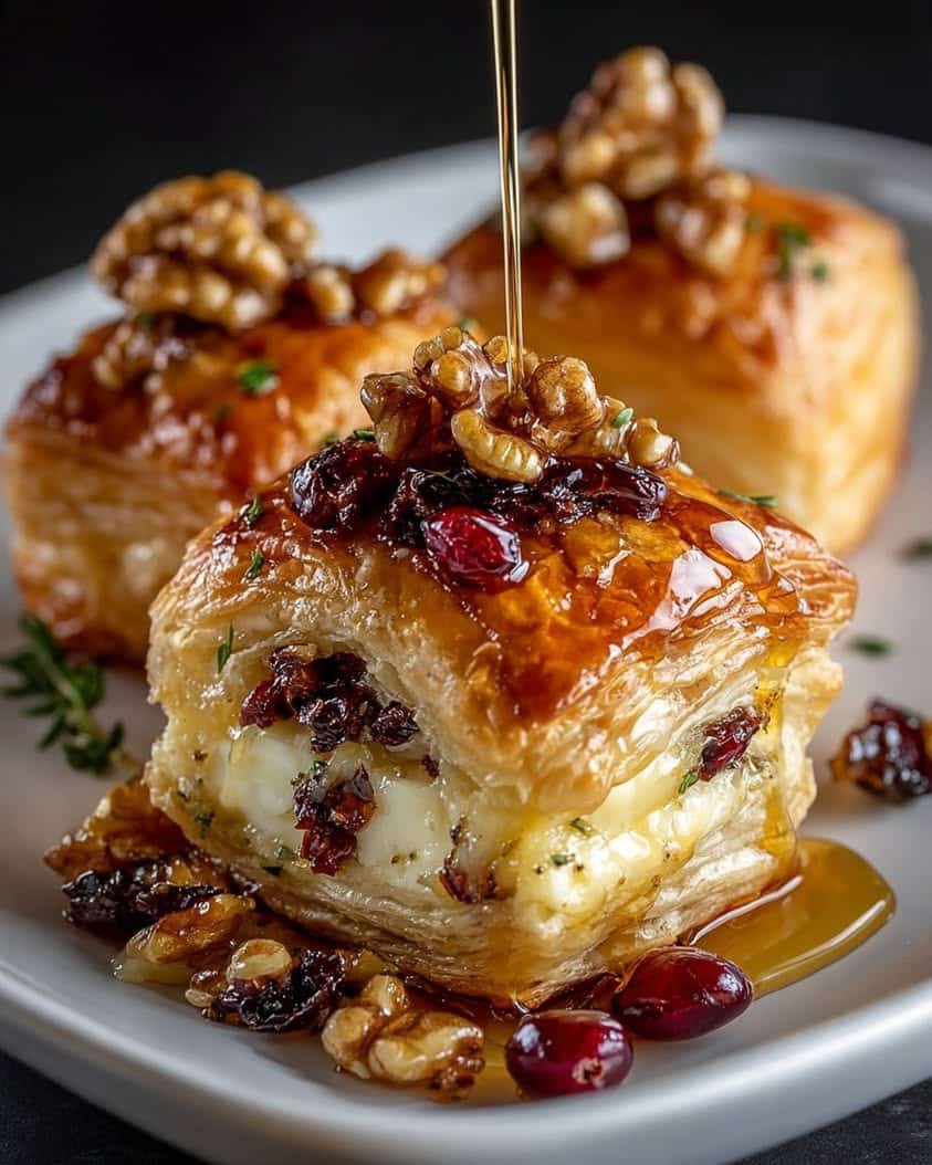 Flaky Puff Pastry Bites with Brie, Cranberries & Walnuts 7 Flaky Puff Pastry with Brie Cranberries Toasted Walnuts