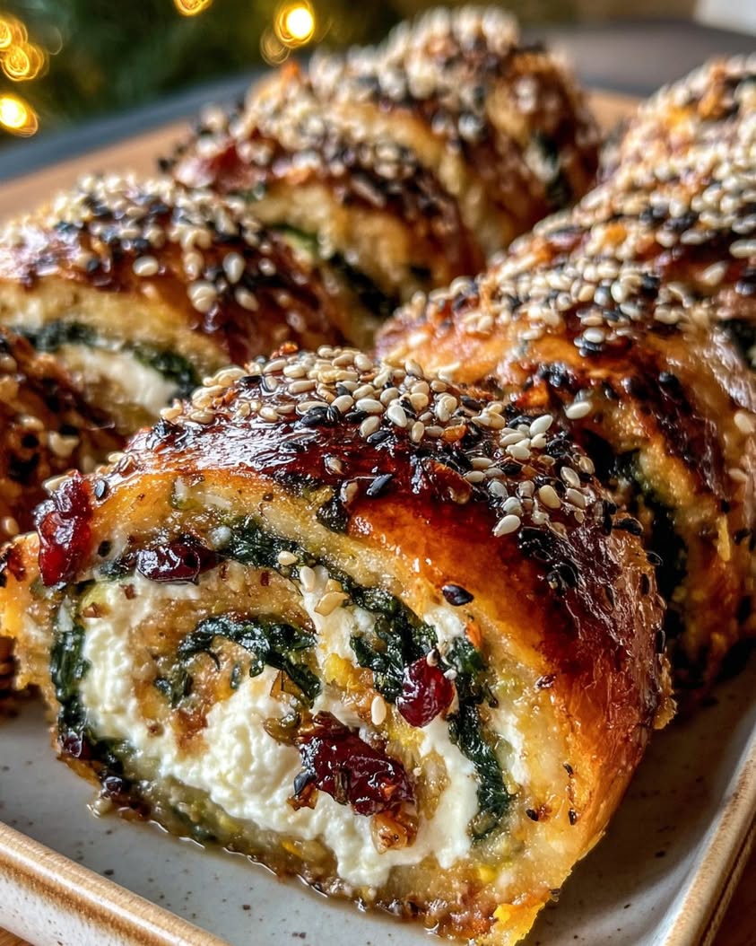 Golden Butternut Zucchini Rosti Rolls with Feta Spinach Cranberry Sage Brown Butter Walnut Honey Everything Se