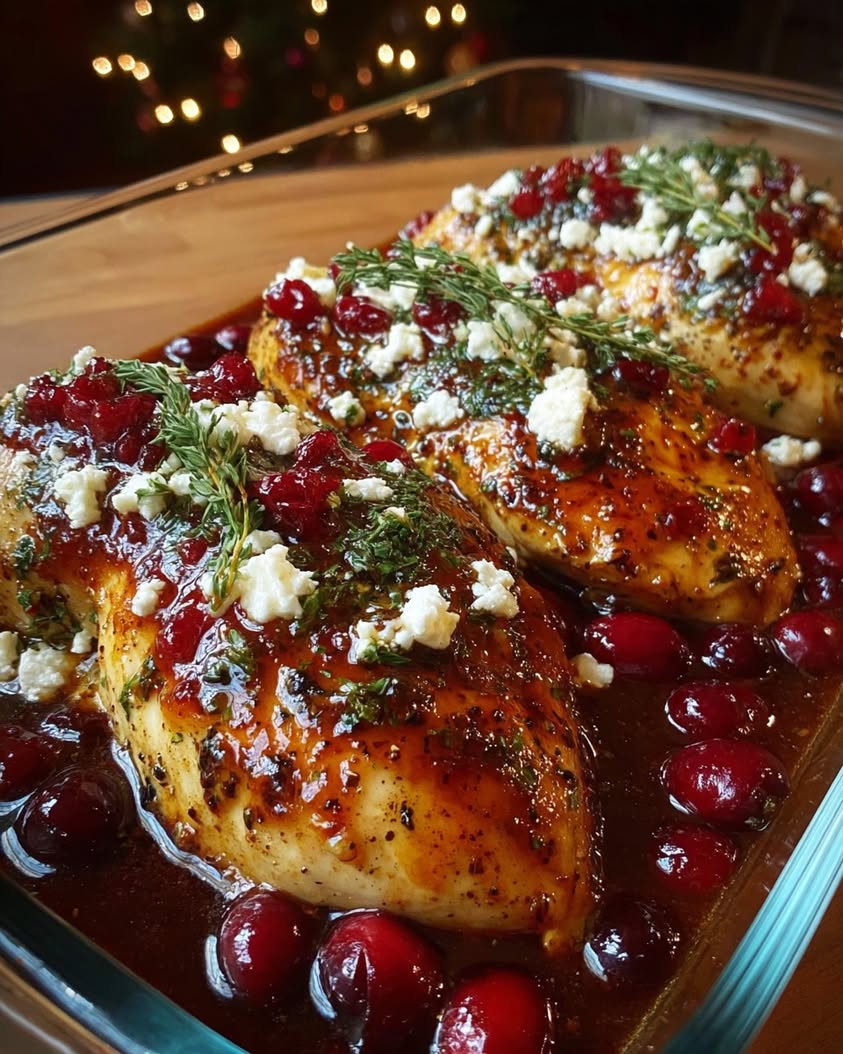 Honey Cranberry Chicken Bake with Feta Cheese