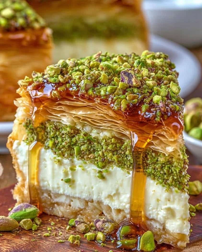 Honeyed Pistachio Baklava Cheesecake