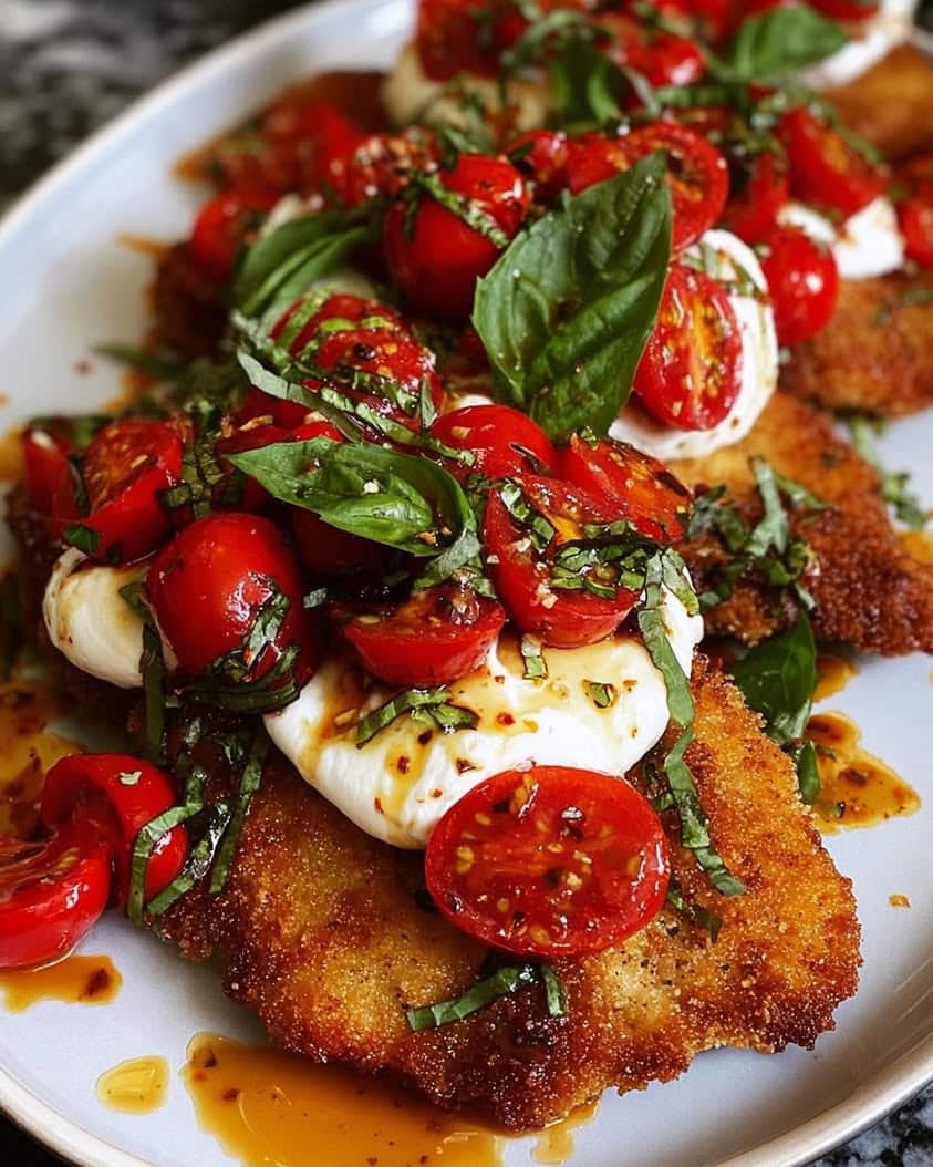 Italian Basil Chicken Cutlets with Tomato and Burrata Topping